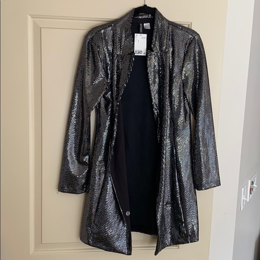 H&M Sequin Long Blazer Coat Medium